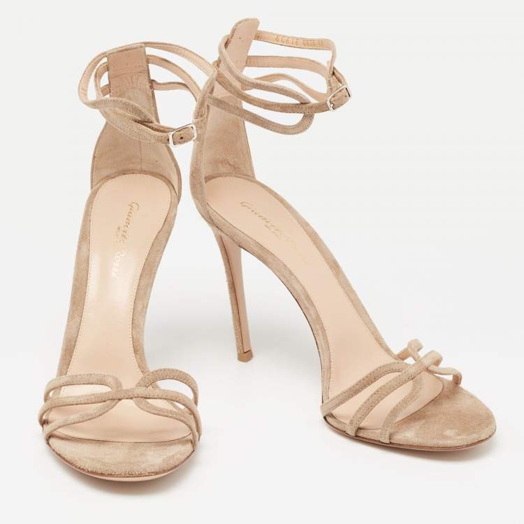 Pre Owned Gianvito Rossi Beige Suede Ankle-Strap Sandals Size 41