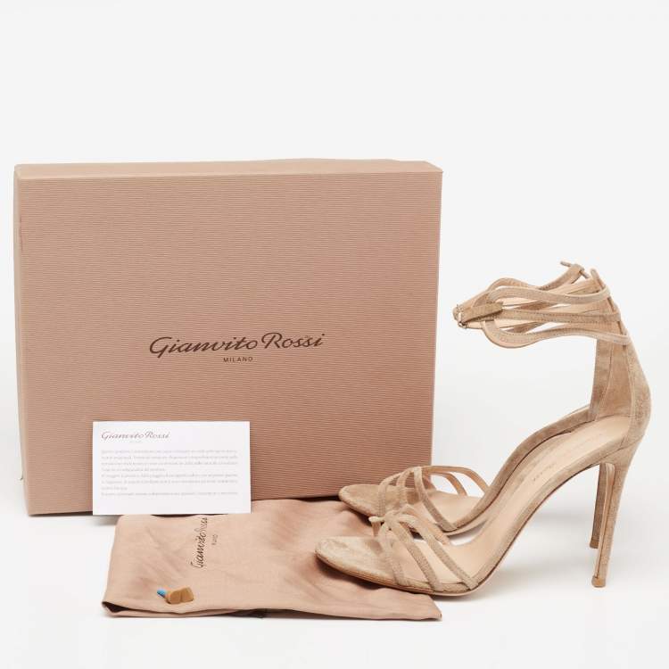Pre Owned Gianvito Rossi Beige Suede Ankle-Strap Sandals Size 41