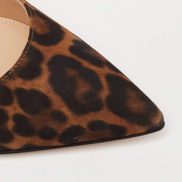 Pre Owned Gianvito Rossi Brown/Black Leopard Print Nubuck Leather Pointed-Toe Pumps Size 38.5