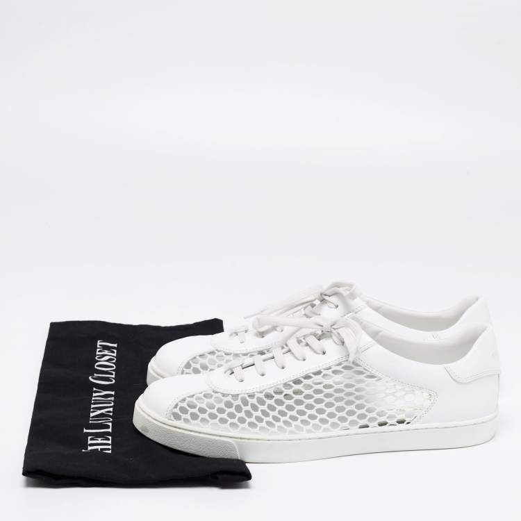 Pre Owned Gianvito Rossi White Leather and Fish Net Panel Low-Top Sneakers Size 40.5