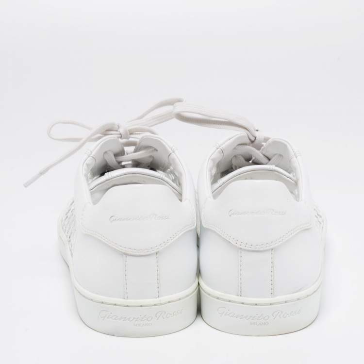 Pre Owned Gianvito Rossi White Leather and Fish Net Panel Low-Top Sneakers Size 40.5