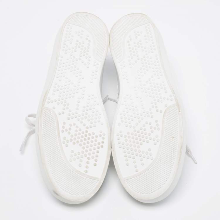 Pre Owned Gianvito Rossi White Leather and Fish Net Panel Low-Top Sneakers Size 40.5
