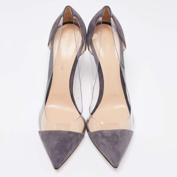 Pre Owned Gianvito Rossi Grey Suede and PVC Plexi Pumps Size 40.5