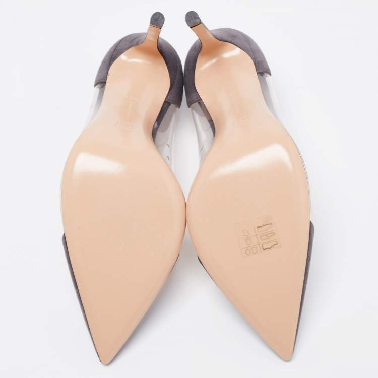 Pre Owned Gianvito Rossi Grey Suede and PVC Plexi Pumps Size 40.5