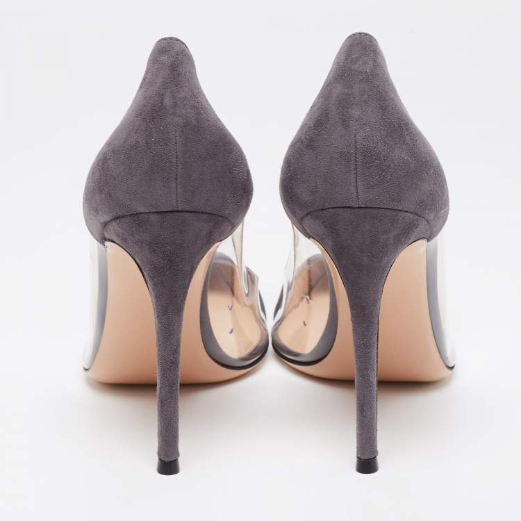Pre Owned Gianvito Rossi Grey Suede and PVC Plexi Pumps Size 40.5