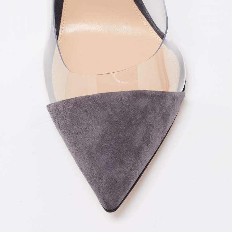 Pre Owned Gianvito Rossi Grey Suede and PVC Plexi Pumps Size 40.5