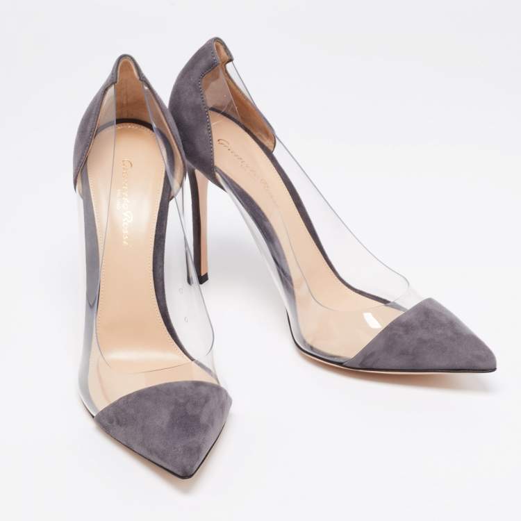 Pre Owned Gianvito Rossi Grey Suede and PVC Plexi Pumps Size 40.5