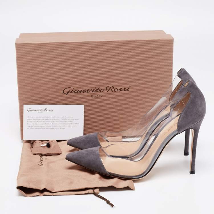 Pre Owned Gianvito Rossi Grey Suede and PVC Plexi Pumps Size 40.5