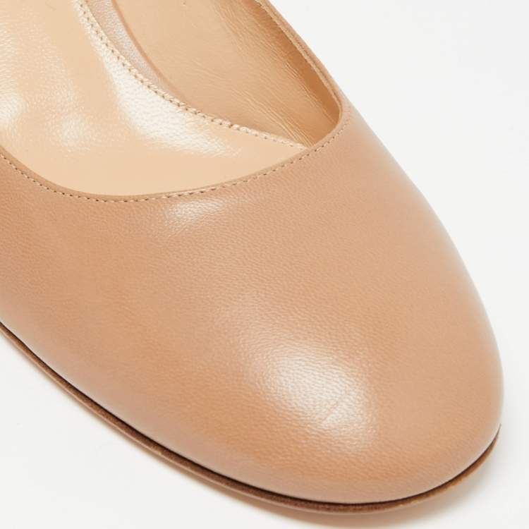 Pre Owned Gianvito Rossi Beige Leather Ribbon Block Heel Pumps Size 40