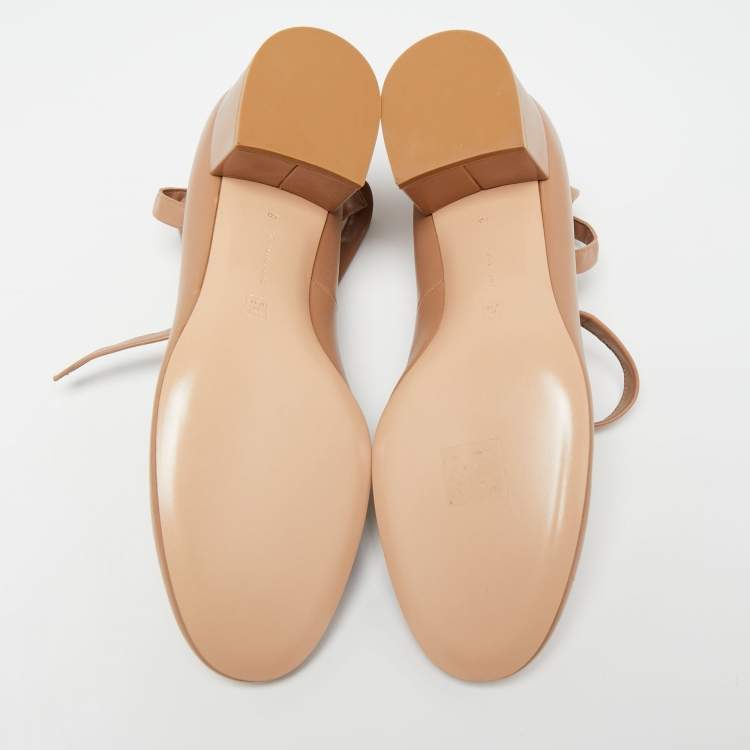 Pre Owned Gianvito Rossi Beige Leather Ribbon Block Heel Pumps Size 40