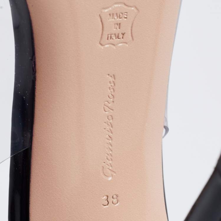 Pre Owned Gianvito Rossi Black/Transparent PVC And Patent Leather Flexi Bow Ankle Strap Sandals Size 38