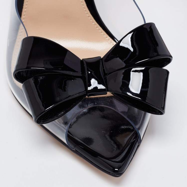 Pre Owned Gianvito Rossi Black/Transparent PVC And Patent Leather Flexi Bow Ankle Strap Sandals Size 38