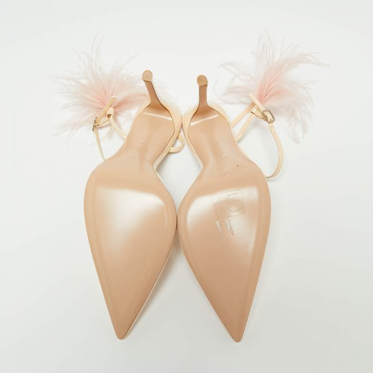 Pre Owned Gianvito Rossi Light Beige Patent Leather Simmone Feather Ankle Strap Sandals Size 41