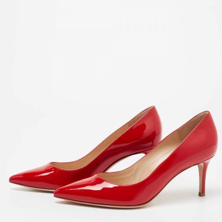 Pre Owned Gianvito Rossi Red Patent Leather Gianvito Pointed Toe Pumps Size 36 