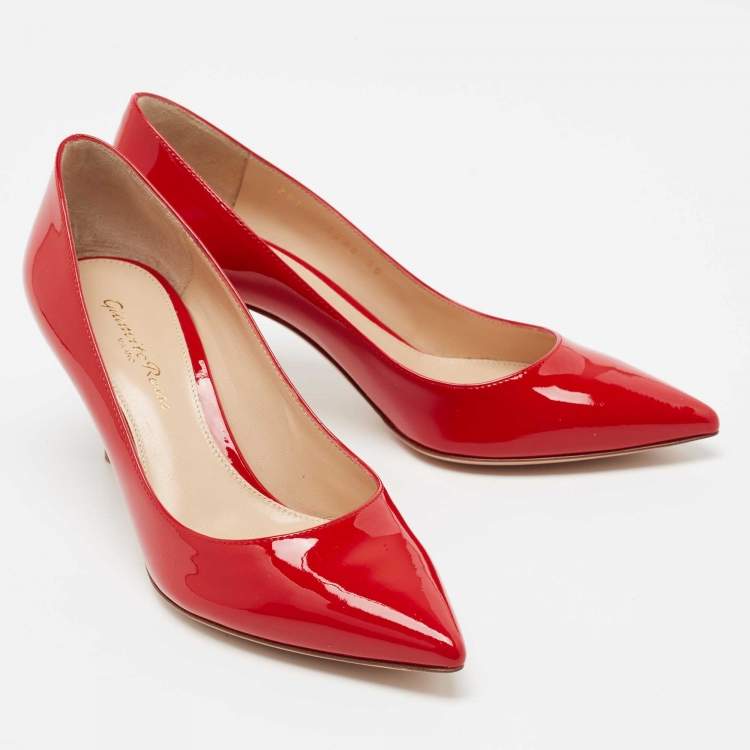 Pre Owned Gianvito Rossi Red Patent Leather Gianvito Pointed Toe Pumps Size 36 