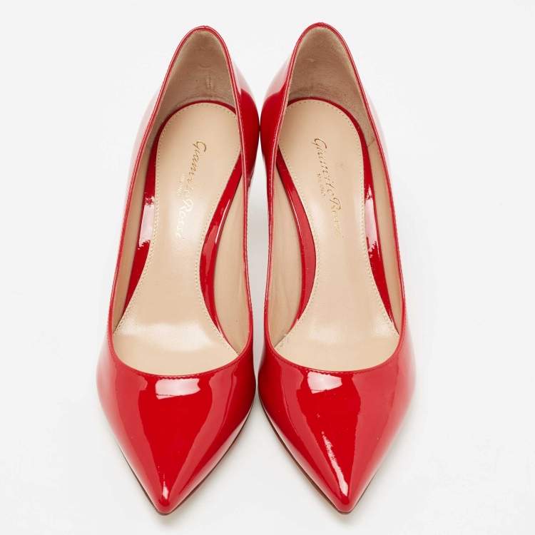 Pre Owned Gianvito Rossi Red Patent Leather Gianvito Pointed Toe Pumps Size 36 