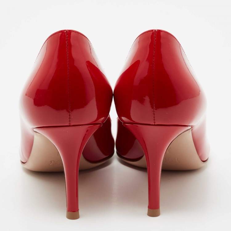 Pre Owned Gianvito Rossi Red Patent Leather Gianvito Pointed Toe Pumps Size 36 