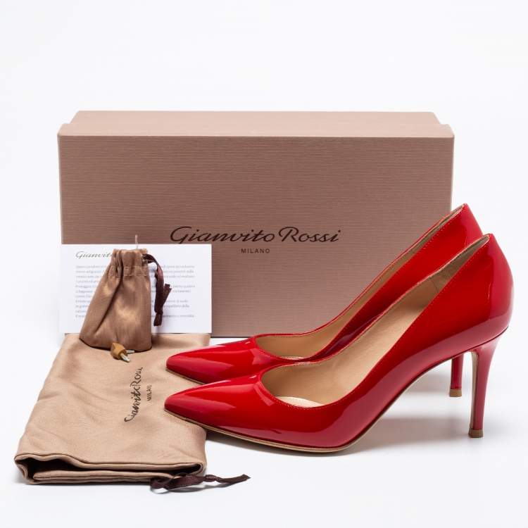 Pre Owned Gianvito Rossi Red Patent Leather Gianvito Pointed Toe Pumps Size 36 