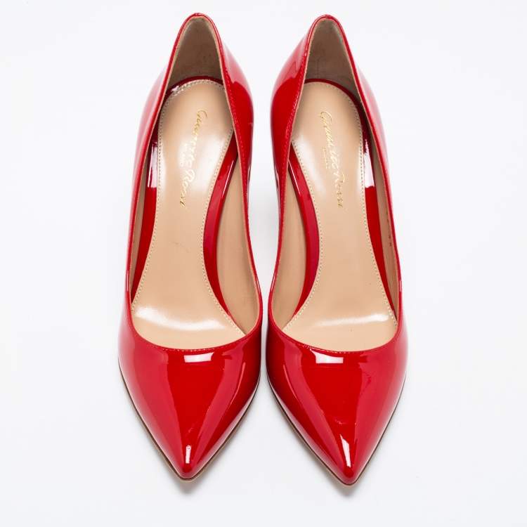 Pre Owned Gianvito Rossi Red Patent Leather Gianvito Pointed Toe Pumps Size 36 