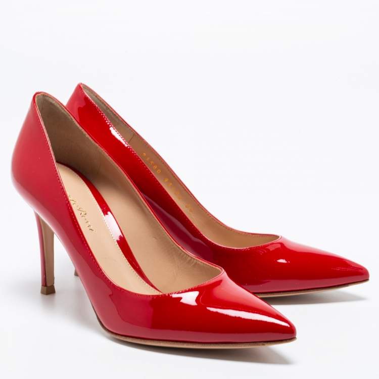 Pre Owned Gianvito Rossi Red Patent Leather Gianvito Pointed Toe Pumps Size 36 
