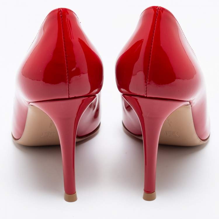 Pre Owned Gianvito Rossi Red Patent Leather Gianvito Pointed Toe Pumps Size 36 