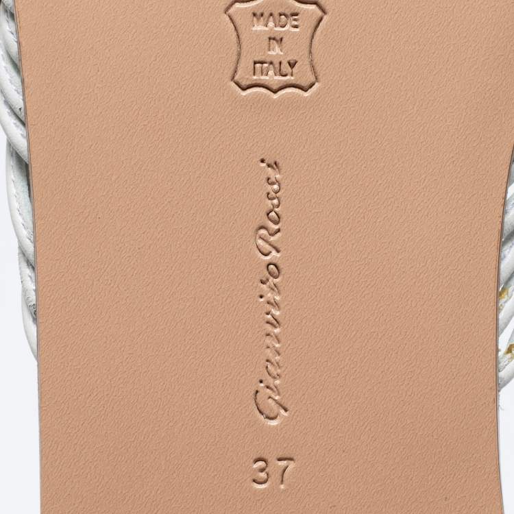 Pre Owned Gianvito Rossi White Leather Strappy Thong Flat Size 37