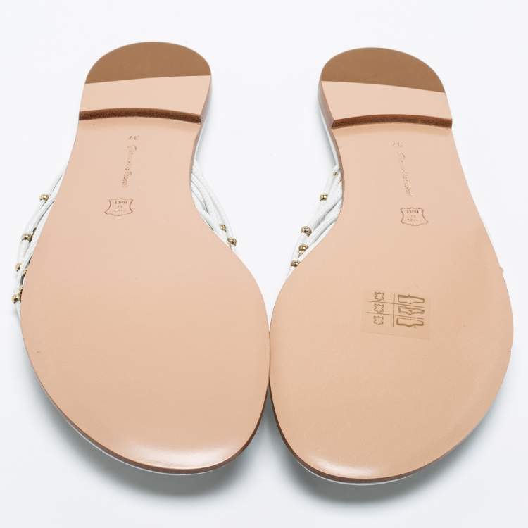 Pre Owned Gianvito Rossi White Leather Strappy Thong Flat Size 37