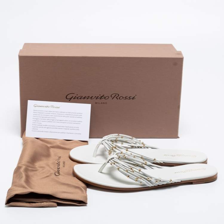 Pre Owned Gianvito Rossi White Leather Strappy Thong Flat Size 37