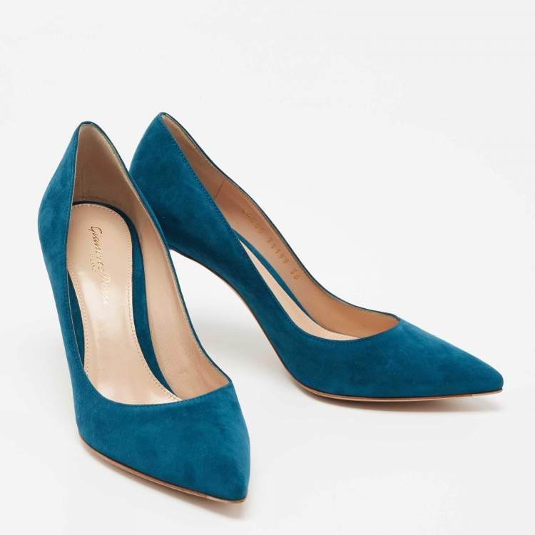 Pre Owned Gianvito Rossi Blue Suede Gianvito Pointed Toe Pumps Size 36 
