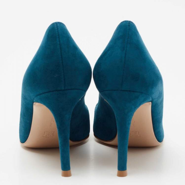 Pre Owned Gianvito Rossi Blue Suede Gianvito Pointed Toe Pumps Size 36 