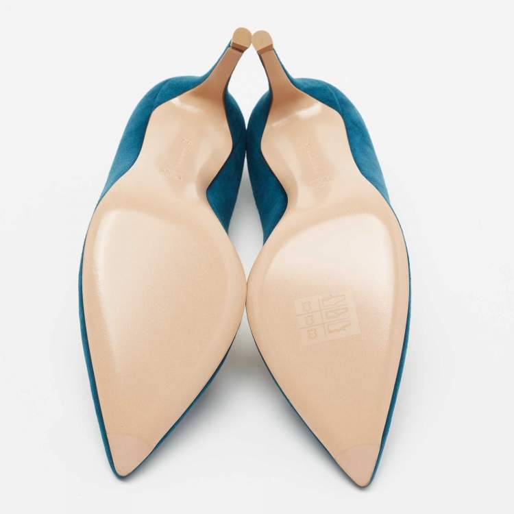 Pre Owned Gianvito Rossi Blue Suede Gianvito Pointed Toe Pumps Size 36 