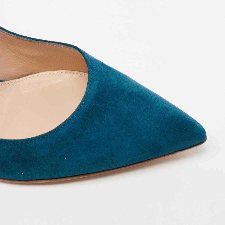 Pre Owned Gianvito Rossi Blue Suede Gianvito Pointed Toe Pumps Size 36 