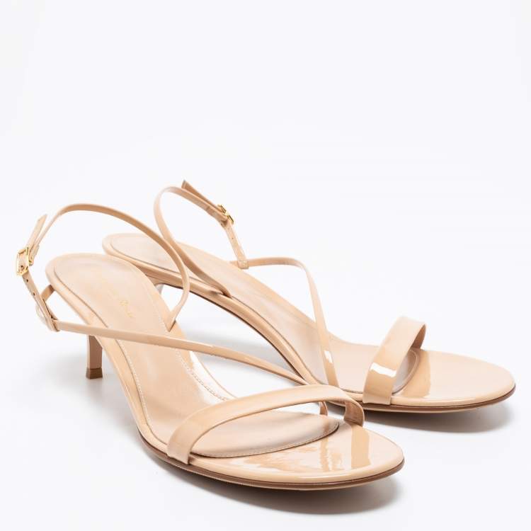 Pre Owned Gianvito Rossi Beige Patent Leather Slingback Sandals Size 41.5