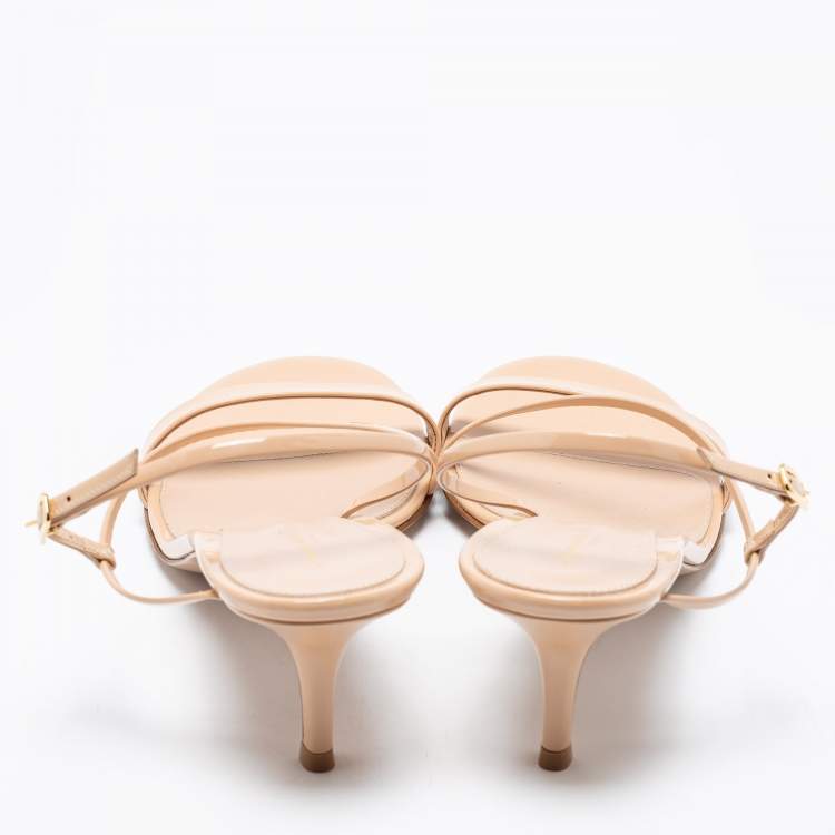 Pre Owned Gianvito Rossi Beige Patent Leather Slingback Sandals Size 41.5