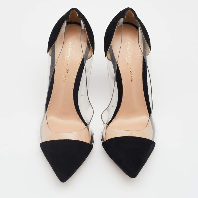 مملوكة مسبقًا Gianvito Rossi Black Suede And PVC Plexi Pointed Toe Pumps Size 36.5