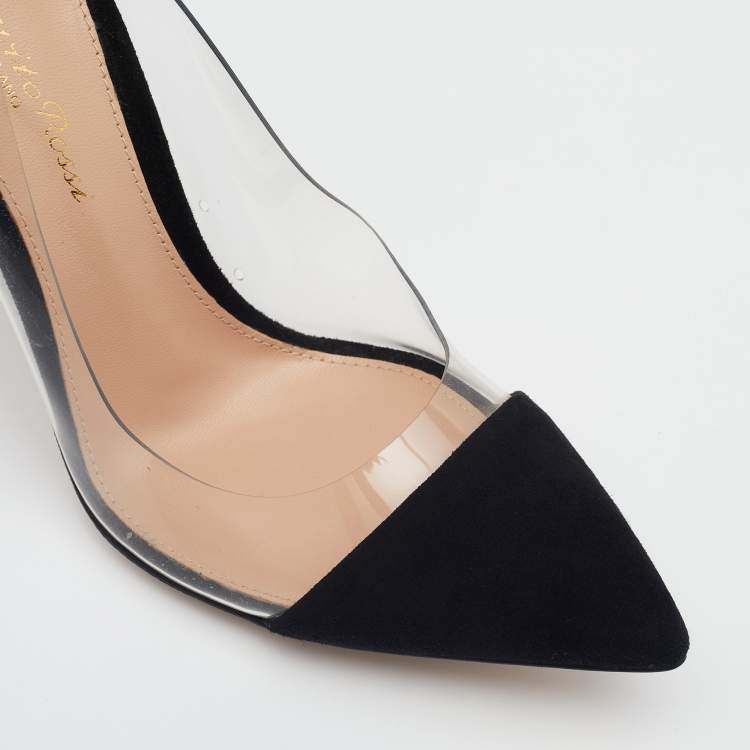 مملوكة مسبقًا Gianvito Rossi Black Suede And PVC Plexi Pointed Toe Pumps Size 36.5