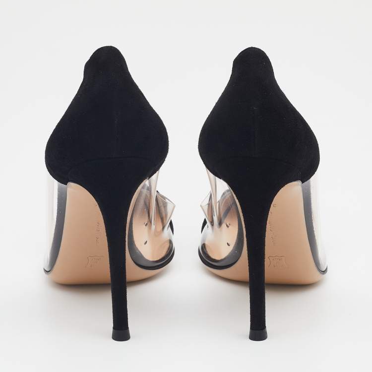 مملوكة مسبقًا Gianvito Rossi Black Suede And PVC Plexi Pointed Toe Pumps Size 36.5