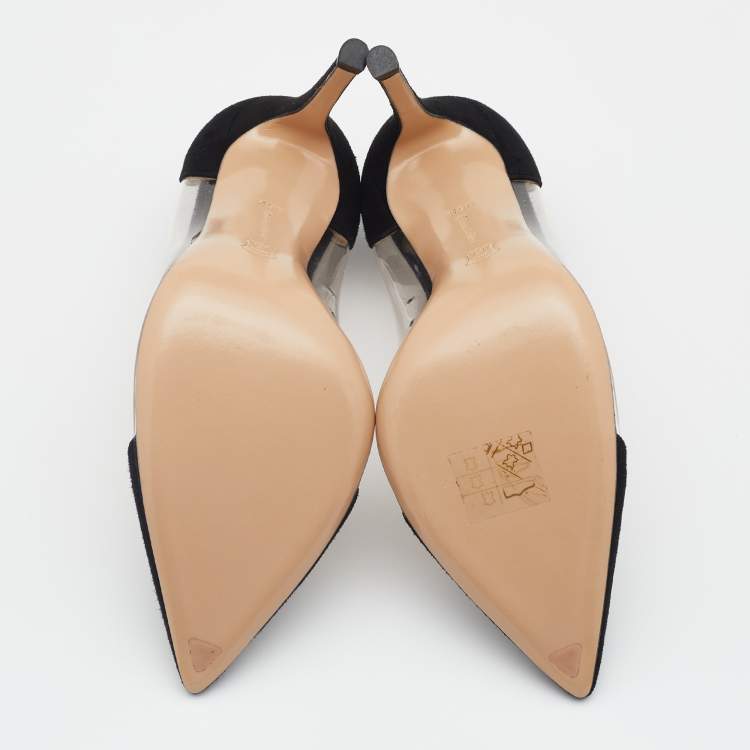 مملوكة مسبقًا Gianvito Rossi Black Suede And PVC Plexi Pointed Toe Pumps Size 36.5