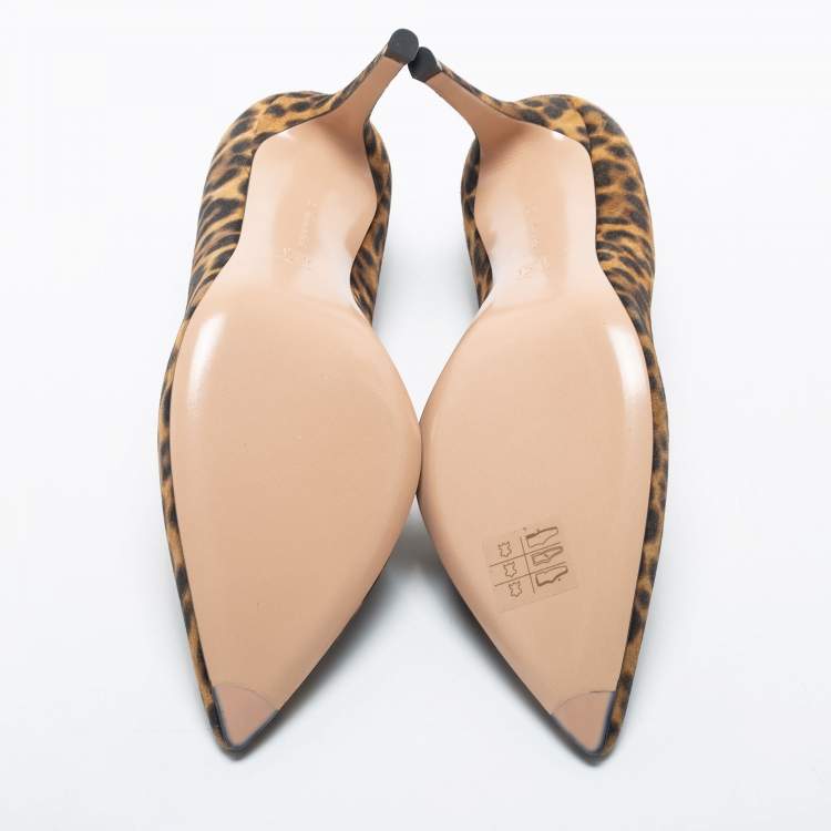 Pre Owned Gianvito Rossi Brown Leopard Print Suede Pointed Toe Pumps Size 38