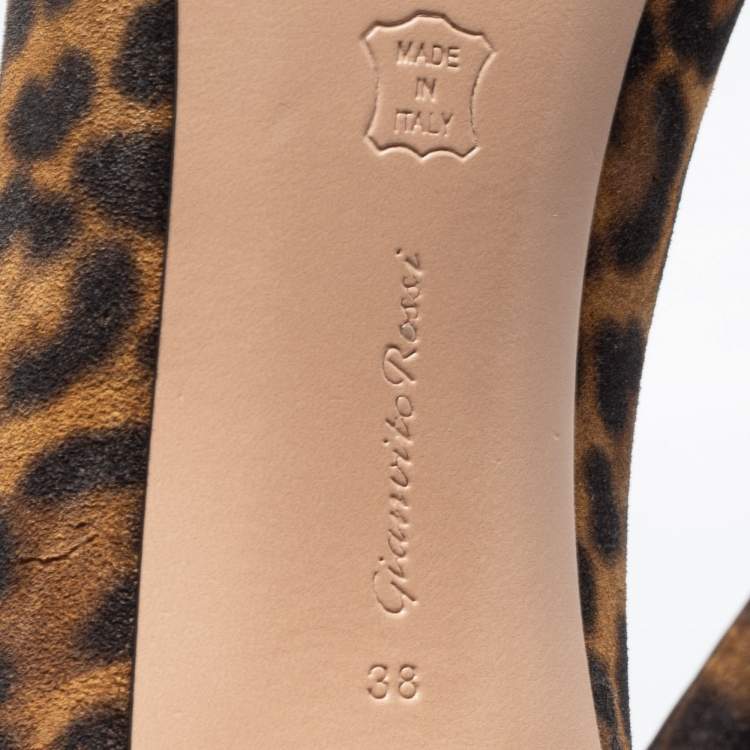 Pre Owned Gianvito Rossi Brown Leopard Print Suede Pointed Toe Pumps Size 38