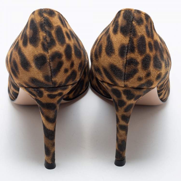 Pre Owned Gianvito Rossi Brown Leopard Print Suede Pointed Toe Pumps Size 38