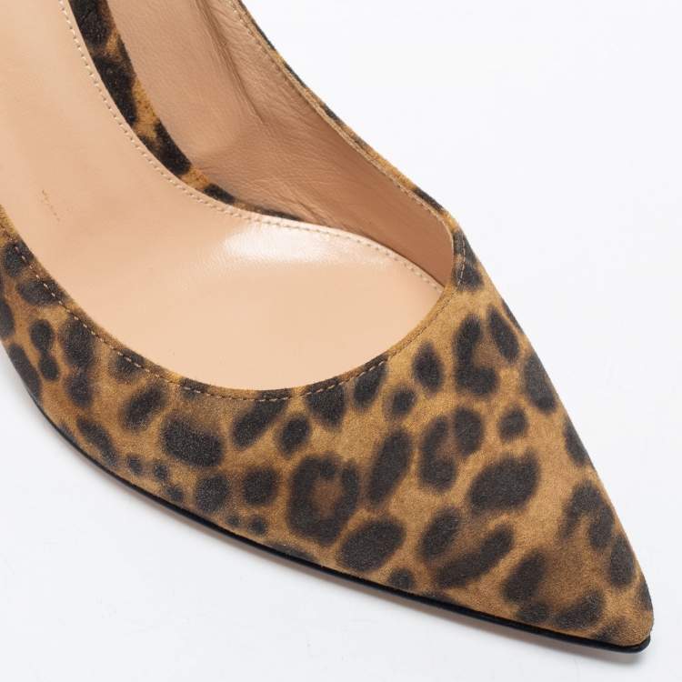 Pre Owned Gianvito Rossi Brown Leopard Print Suede Pointed Toe Pumps Size 38