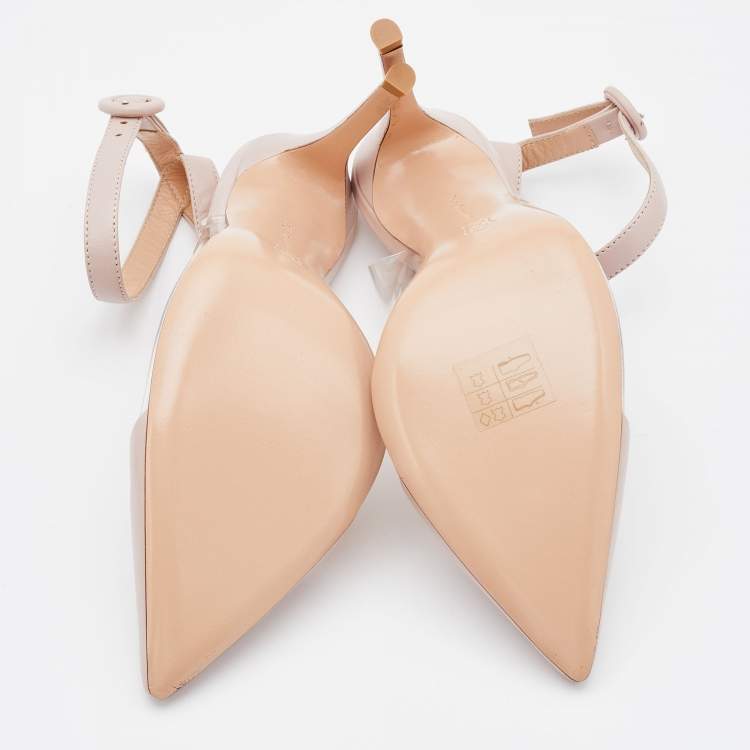 Pre Owned Gianvito Rossi Light Beige Leather And PVC Anise Pointed Toe Ankle Strap Sandals Size 37.5