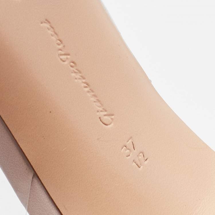 Pre Owned Gianvito Rossi Light Beige Leather And PVC Anise Pointed Toe Ankle Strap Sandals Size 37.5