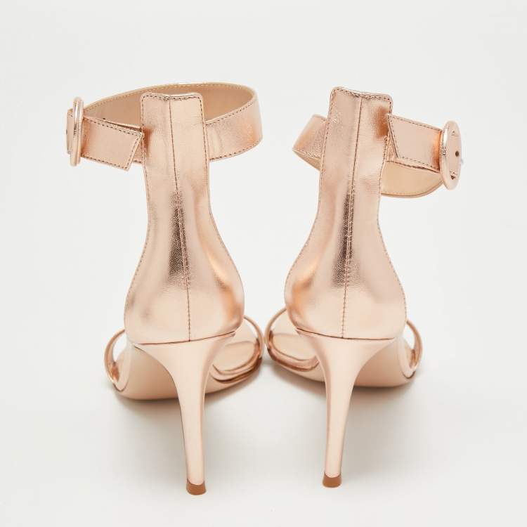 Pre Owned Gianvito Rossi  Metallic Leather Portofino  Ankle Strap Sandals Size 38