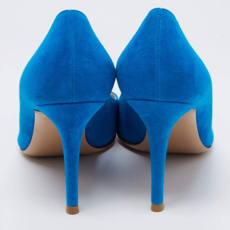 Pre Owned Gianvito Rossi Blue Suede Pointed Toe Pumps Size 38