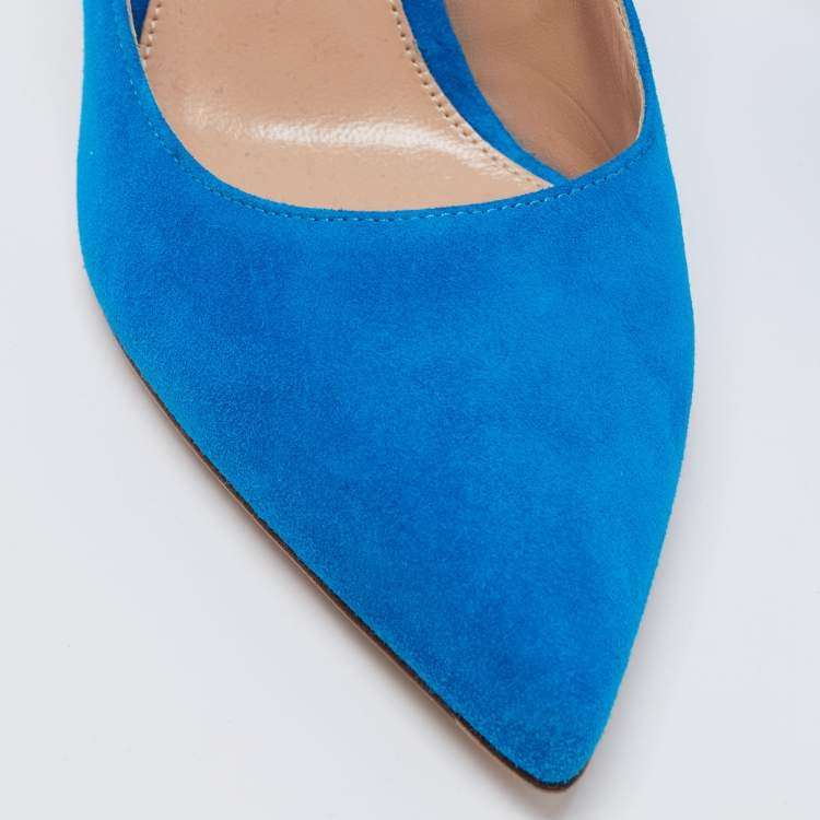Pre Owned Gianvito Rossi Blue Suede Pointed Toe Pumps Size 38