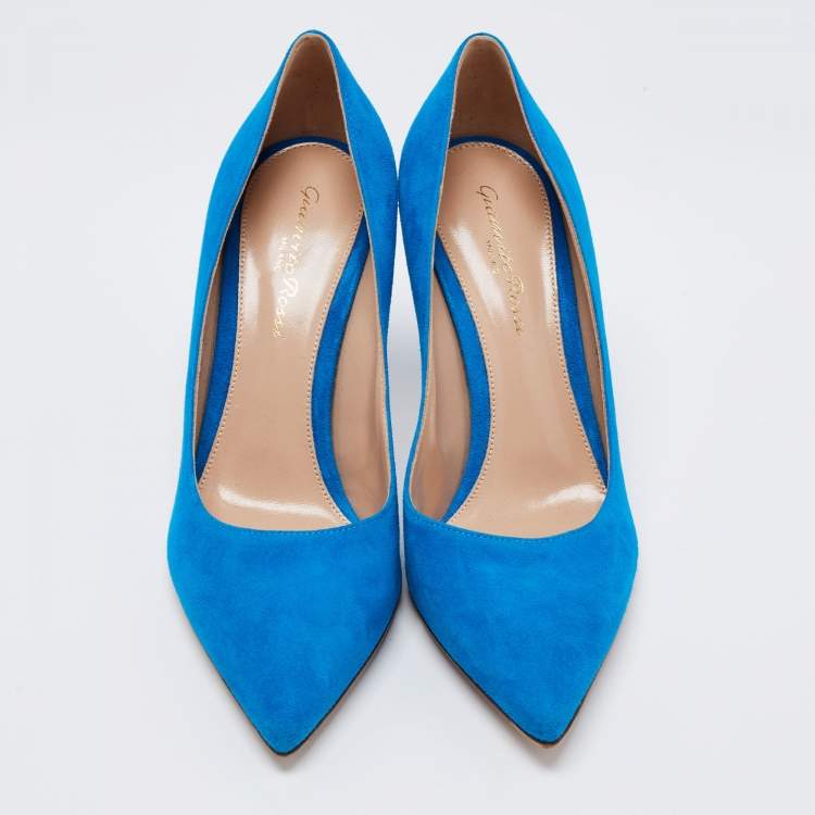 Pre Owned Gianvito Rossi Blue Suede Pointed Toe Pumps Size 38
