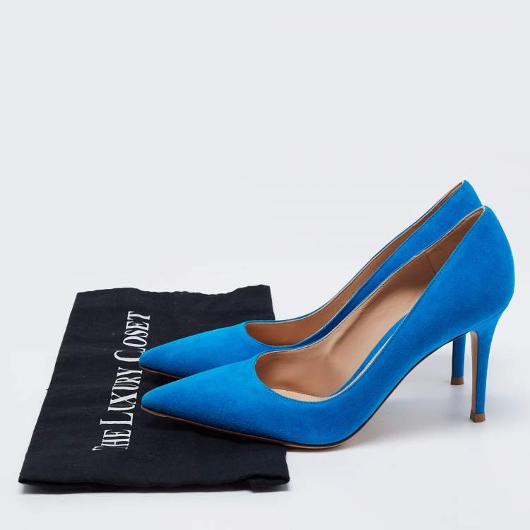 Pre Owned Gianvito Rossi Blue Suede Pointed Toe Pumps Size 38