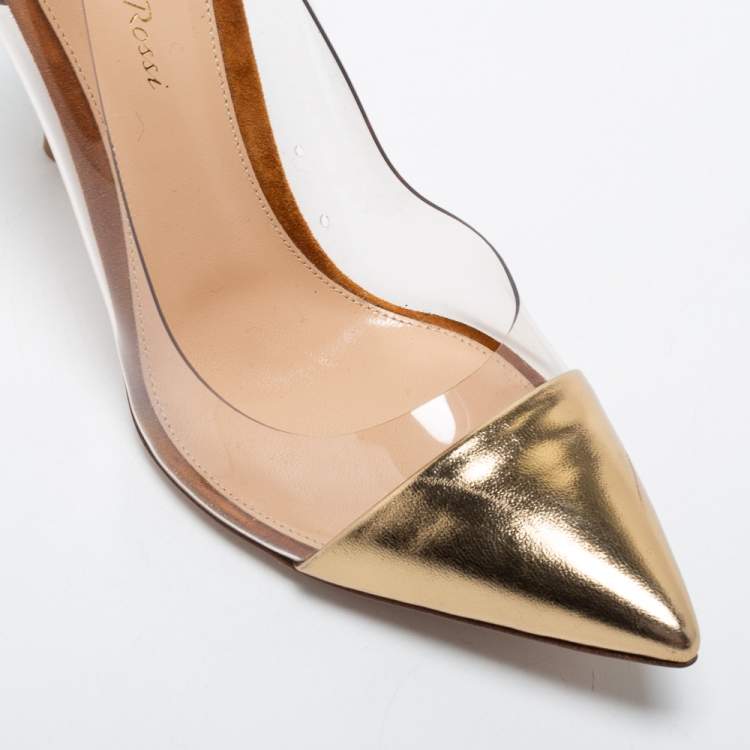 Pre Owned Gianvito Rossi Brown/Gold PVC and Leather Plexi  Pumps Size 39